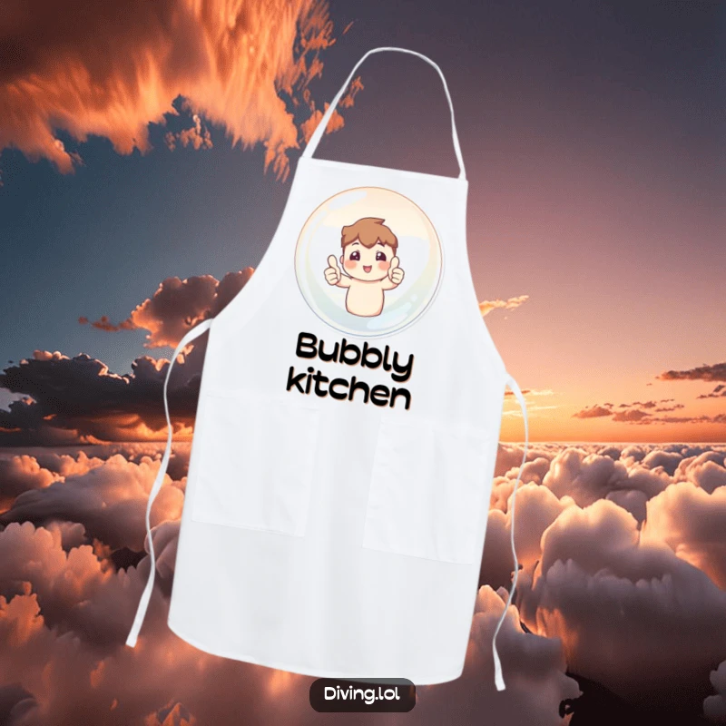 Funny apron featuring a character giving two thumbs up from inside a bubble, a cheerful and practical kitchen accessory.