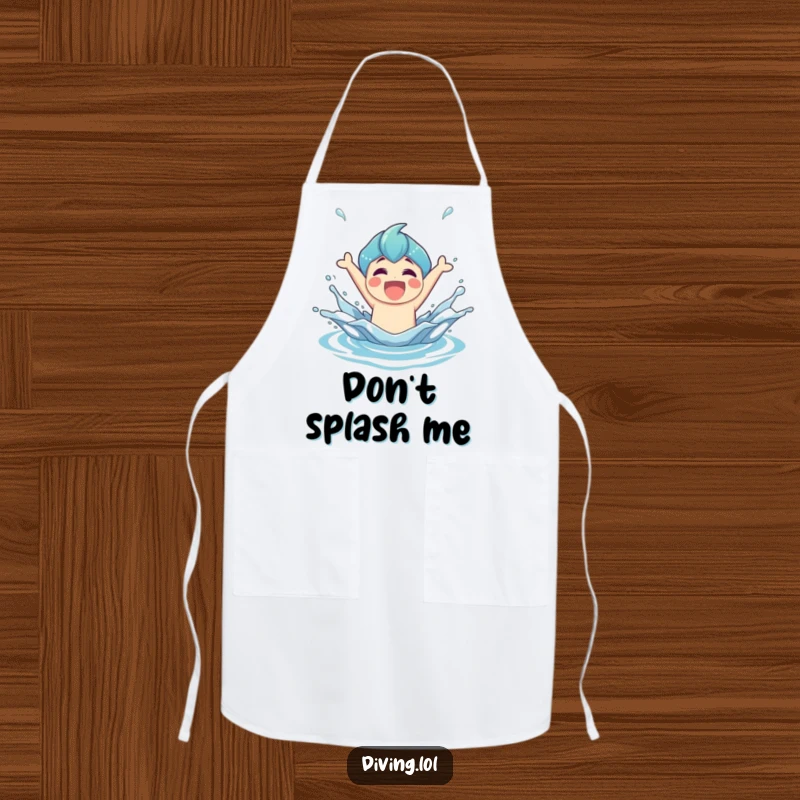 Funny Apron showing a joyful character triumphantly bursting from water with a splash, ideal for kitchen celebrations.