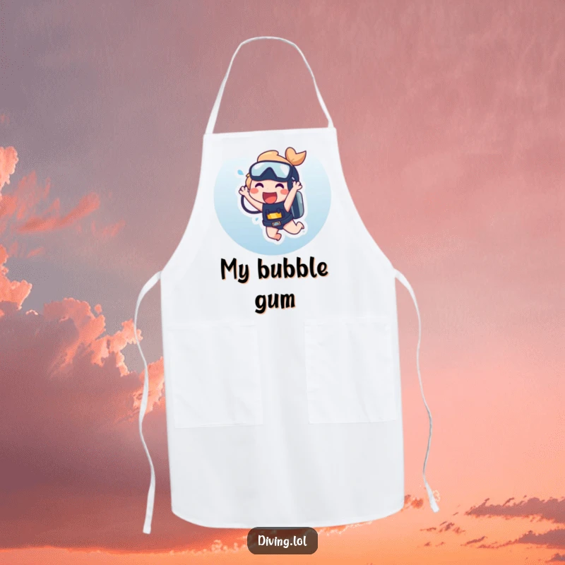 Funny Apron with a character laughing hysterically while dangling from a scuba tank, perfect for a humorous kitchen.
