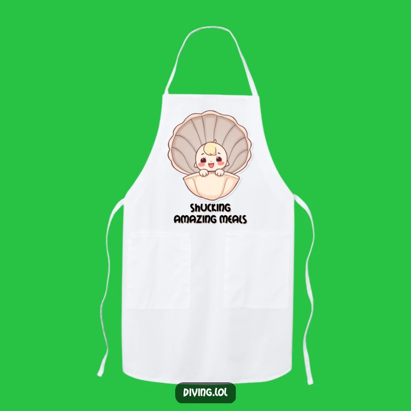 Funny Seashell Peeker Apron - Whimsical Kitchen Fun Design