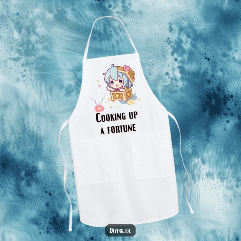 Funny Treasure Hunter Apron: A character playfully gesturing to an imagined treasure chest on the seabed.