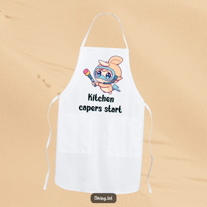 Funny apron featuring a character spinning a snorkel like a baton with a look of sheer, unadulterated fun.