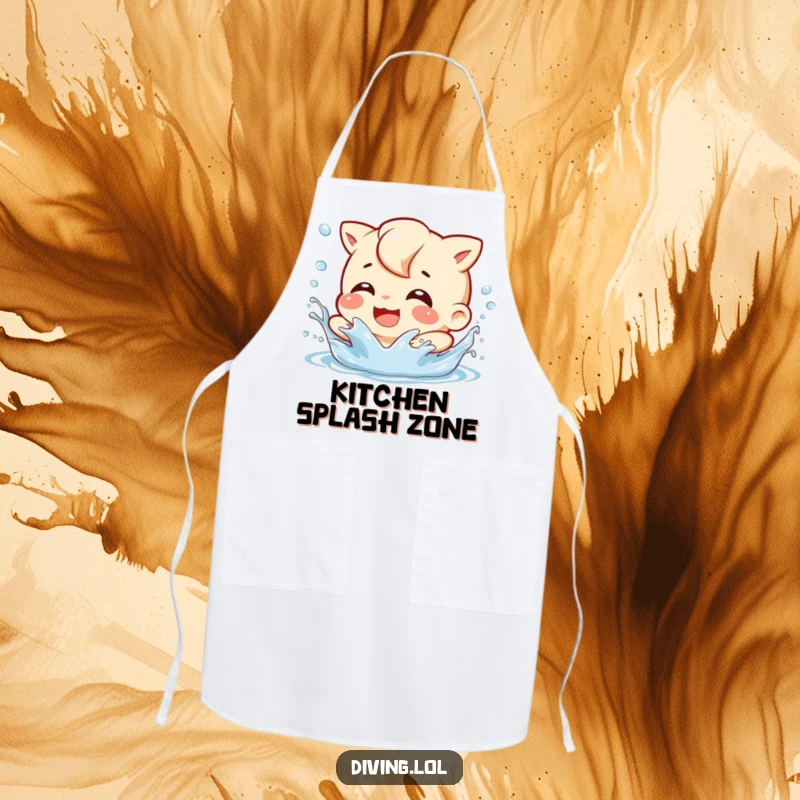Funny Splash Character Apron: A character gleefully splashing water with a grin, ready to add fun to your cooking.