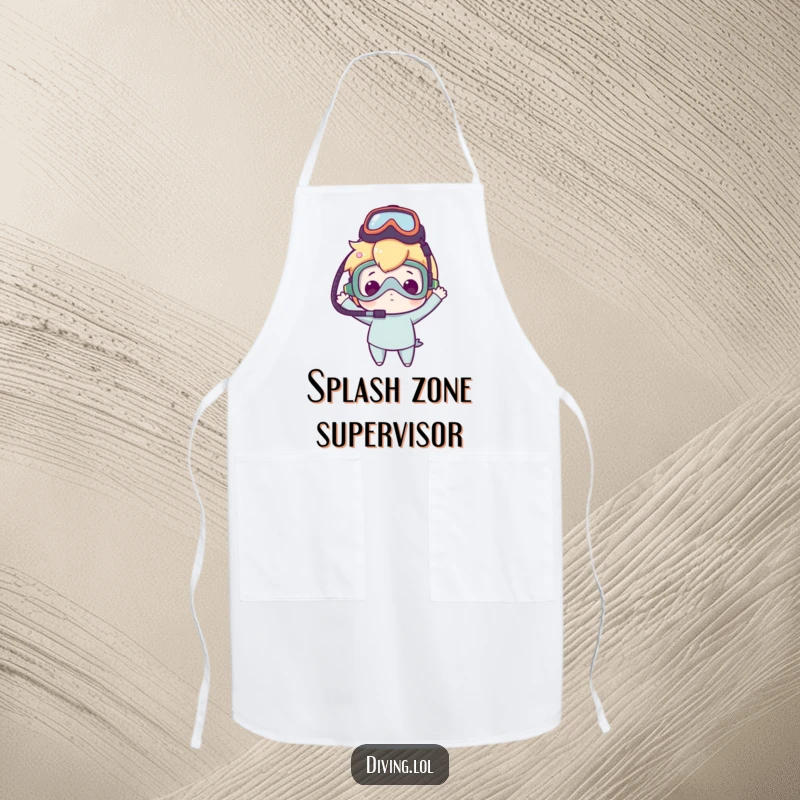 Funny apron showing a character with a dive mask balanced on their head, embodying clumsy delight while cooking or baking.