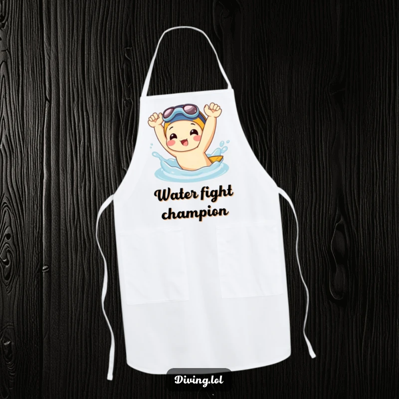 Funny Apron: Joyful character playfully splashing water with flippers held high, a hilarious design for chefs and home cooks alike.