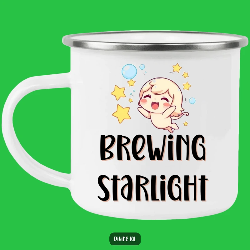Funny Star Bubbles Camping Mug, Rustic Character's Underwater Sipware
