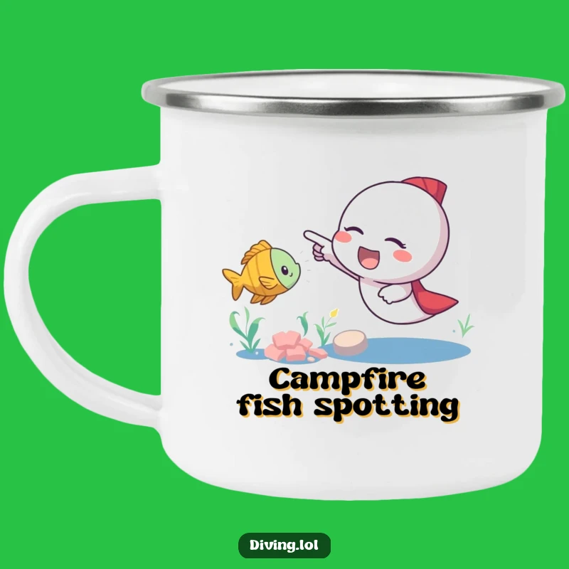 Funny Fish Pointer Camping Mug: Discover Fun on Your Adventures! Excited Character, Great Funny Gift!