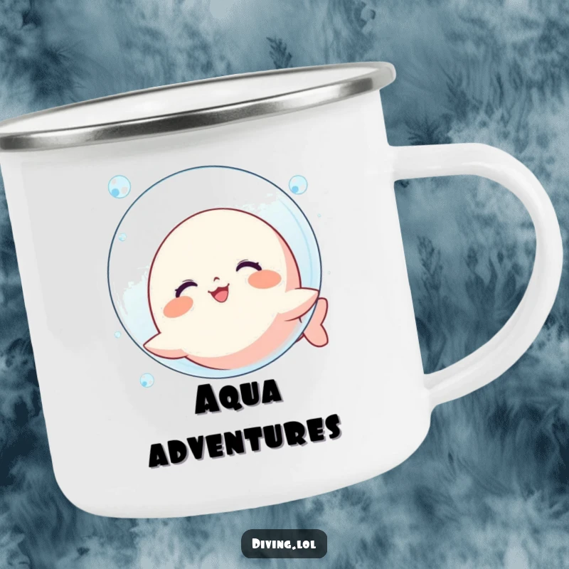 Funny Bubble Kawaii Camping Mug: Character happily blowing a big bubble underwater, a durable and funny gift.