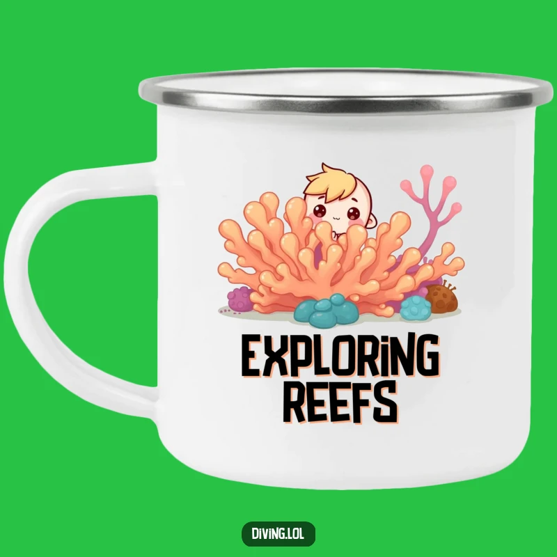 Funny Curious Reef Camping Mug: Underwater Explorer Drinkware, Hilarious Gift