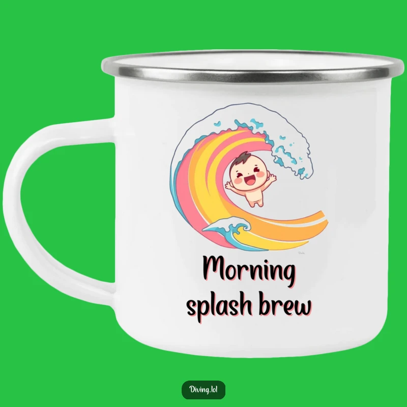 Funny Dive Camping Mug: Cheerful Character's Wave, Adventure Fuel, Great Funny Gift