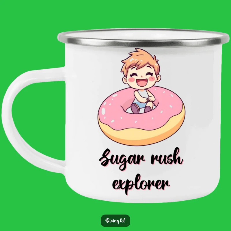 Funny Donut Rider Camping Mug: Joyful Character, Outdoor Fun Gift