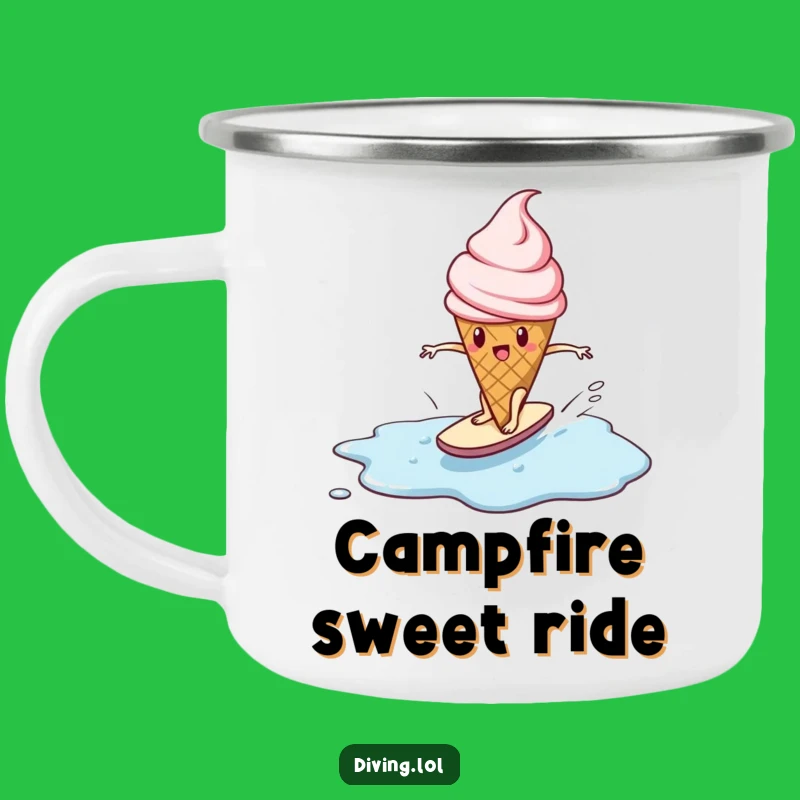 Funny Ice Cream Surfing Camping Mug: Adventure Fuel with Determined Sweetness
