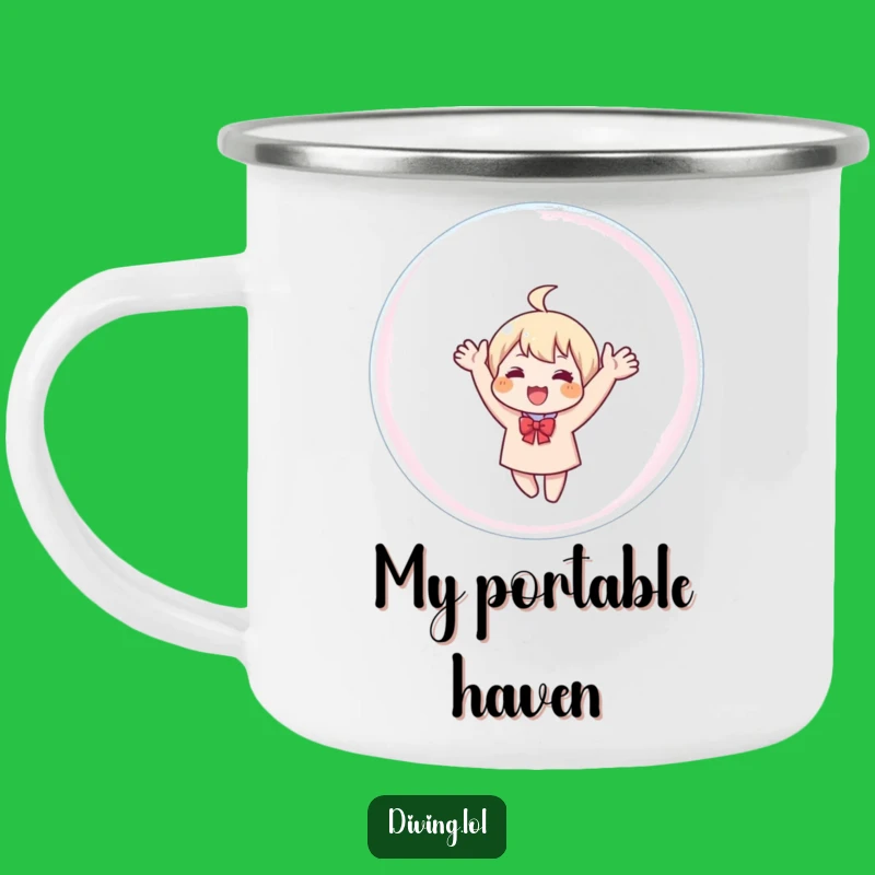 Funny Outdoor Bubble Mug: Character's Joyful Wave for Your Adventures, A Hilarious Gift