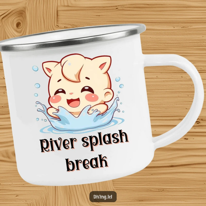 Funny Splash Character Camping Mug: A character gleefully splashing water, designed for outdoor refreshment and playful enjoyment.