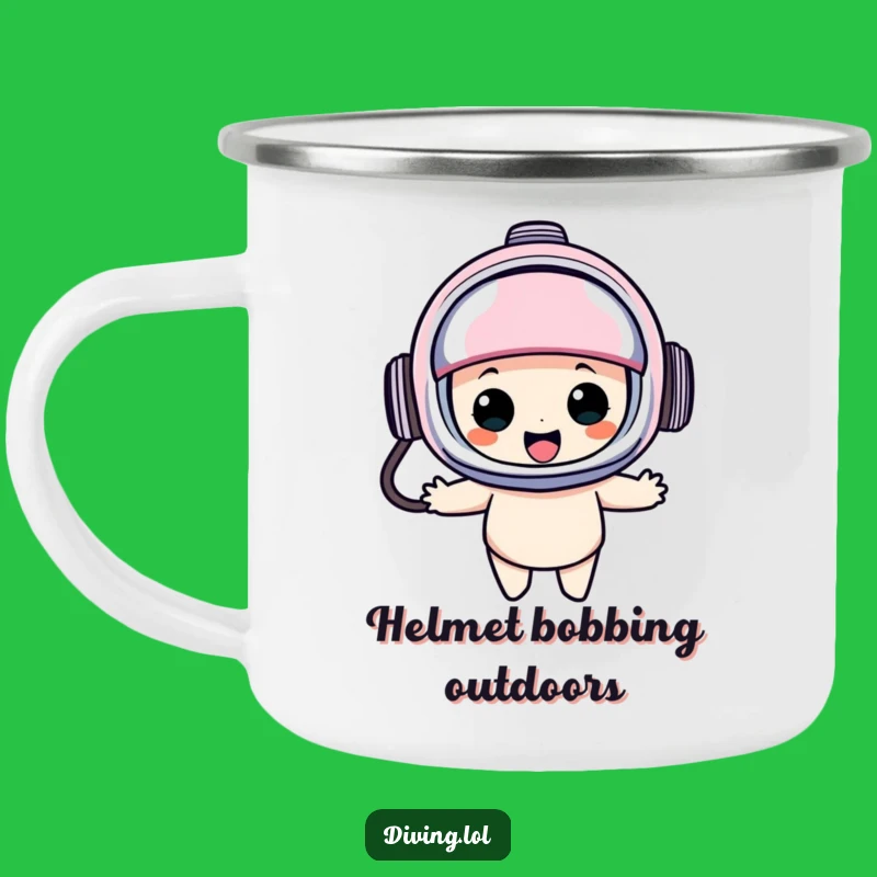 Funny Diving Helmet Camping Mug: Bob with Joy on Adventures! Happy Character, Great Funny Gift!