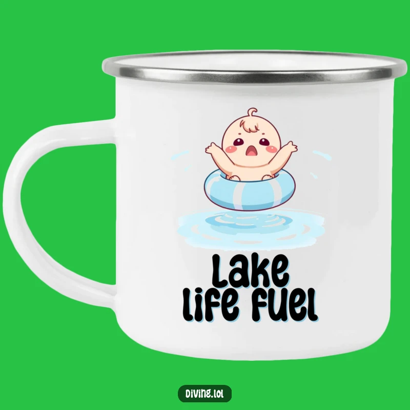 Funny Chubby Floater Camping Mug: Surprised Character, Outdoor Fun Gift