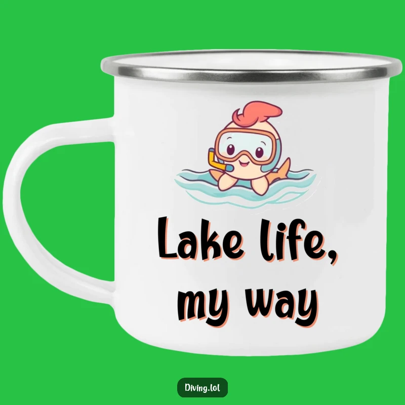 Funny Snorkel Character Camping Mug: Happy Swimmer's Wavy Outdoor Funny Gift