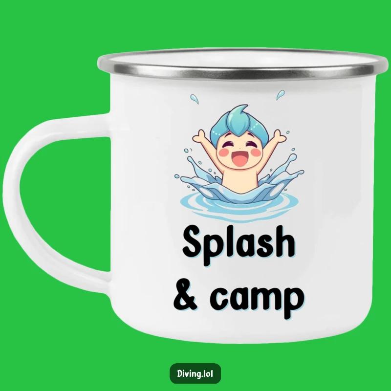 Funny Splash Camping Mug: Joyful Character's Triumphant Outing, Great Funny Gift