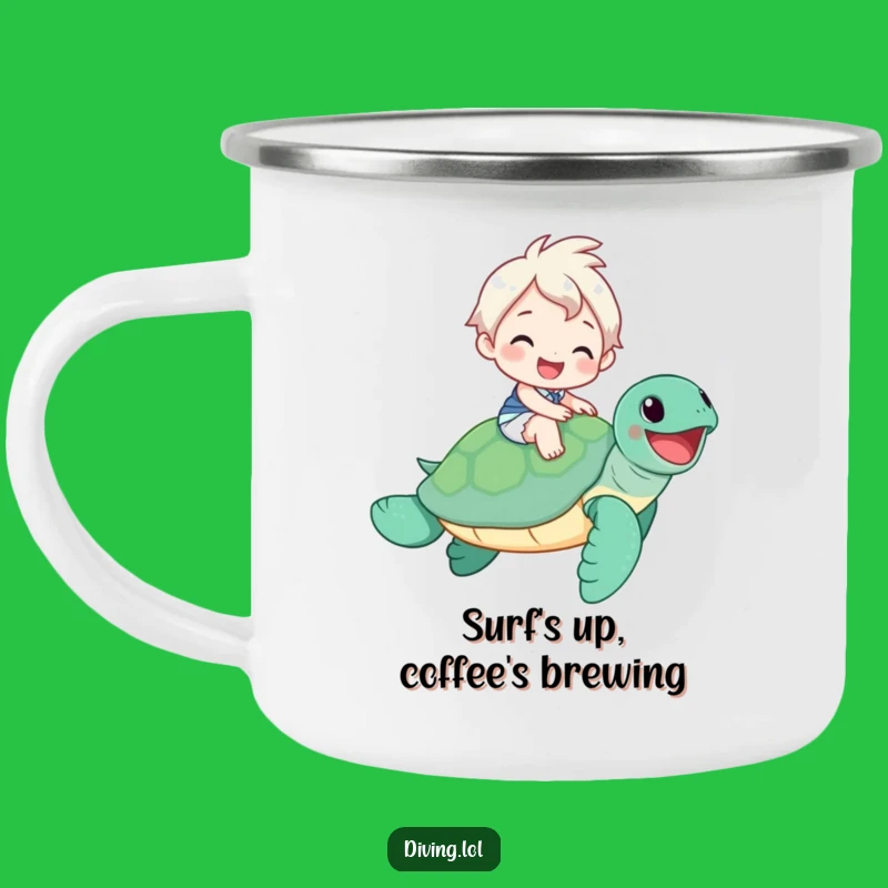 Funny Sea Turtle Rider Camping Mug: Enjoy Your Adventure with a Cheerful Smile