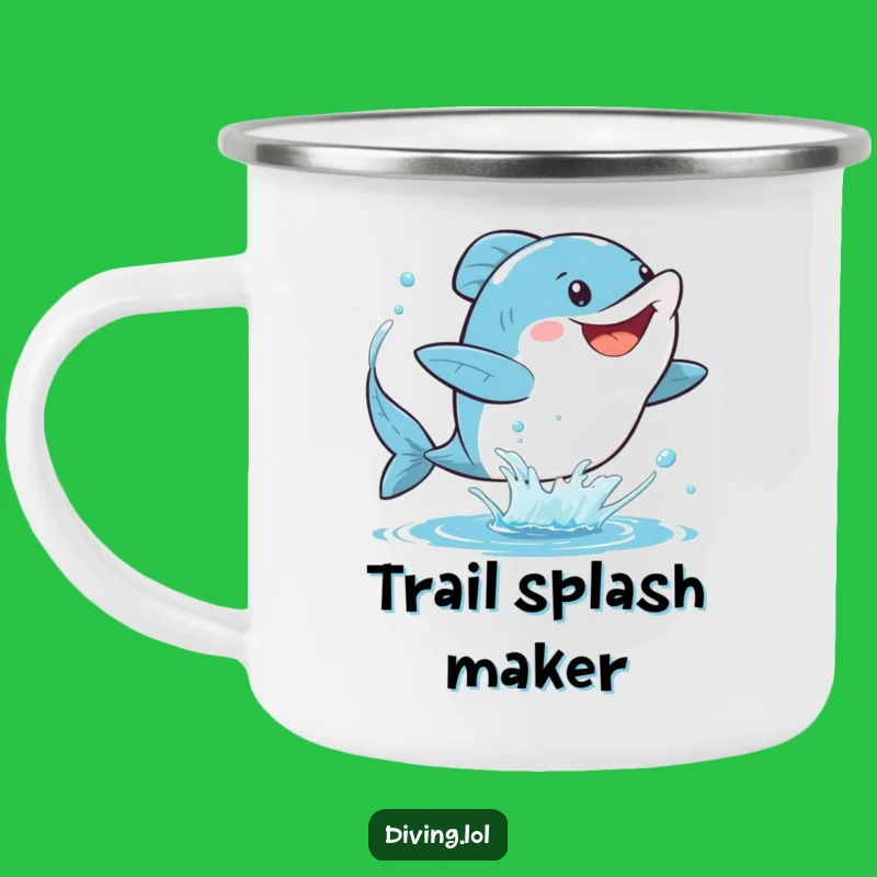 Funny Fins Camping Mug: Kick Up Fun on Your Adventures! Gleeful Character, Great Funny Gift!