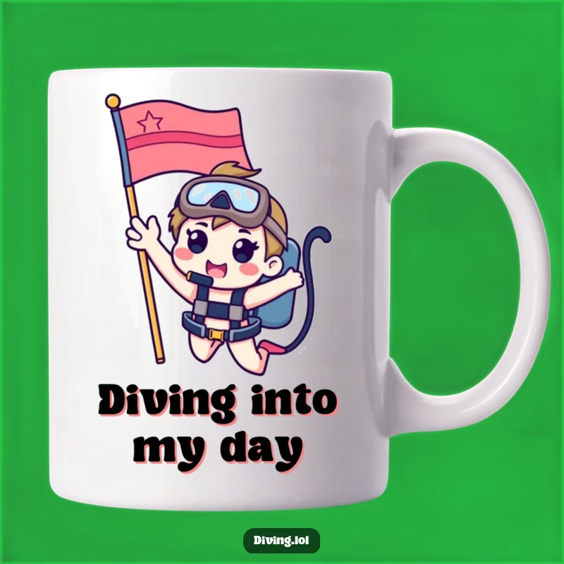 Funny Dive Flag Character Mug: Happy Waving Gift for Ocean Lovers
