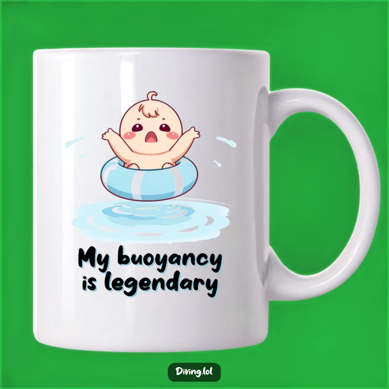 Funny Chubby Floater Mug: A Surprised Character Bouncing on a Pool Float, a Perfect Funny Gift