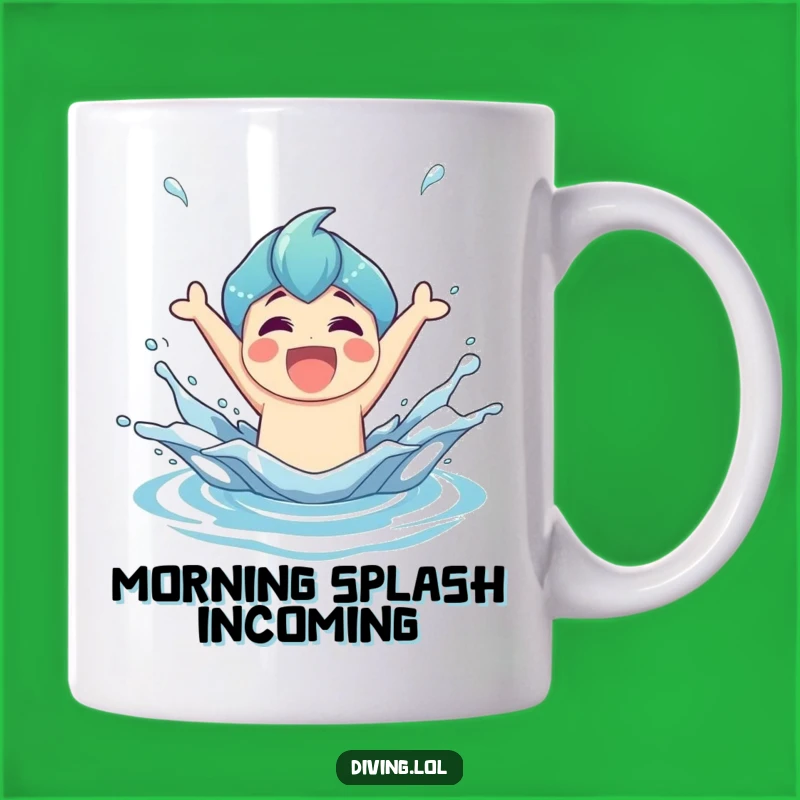 Funny Splash Hero Mug: Joyful Character's Triumphant Emergence, Perfect Funny Gift