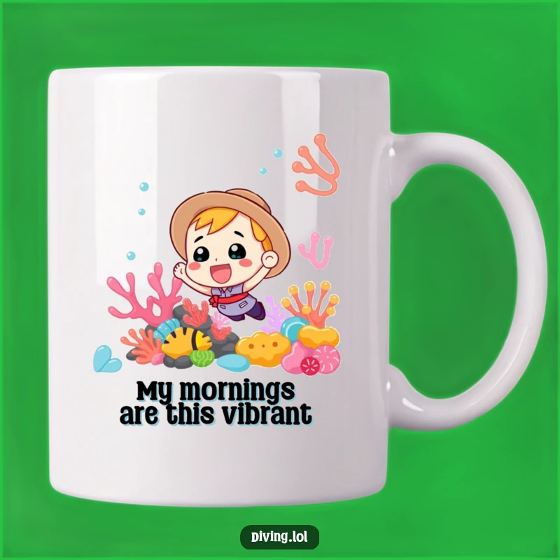 Funny Coral Reef Explorer Mug: Enthusiastic Diver Discovering Ocean Wonders, The Perfect Funny Gift