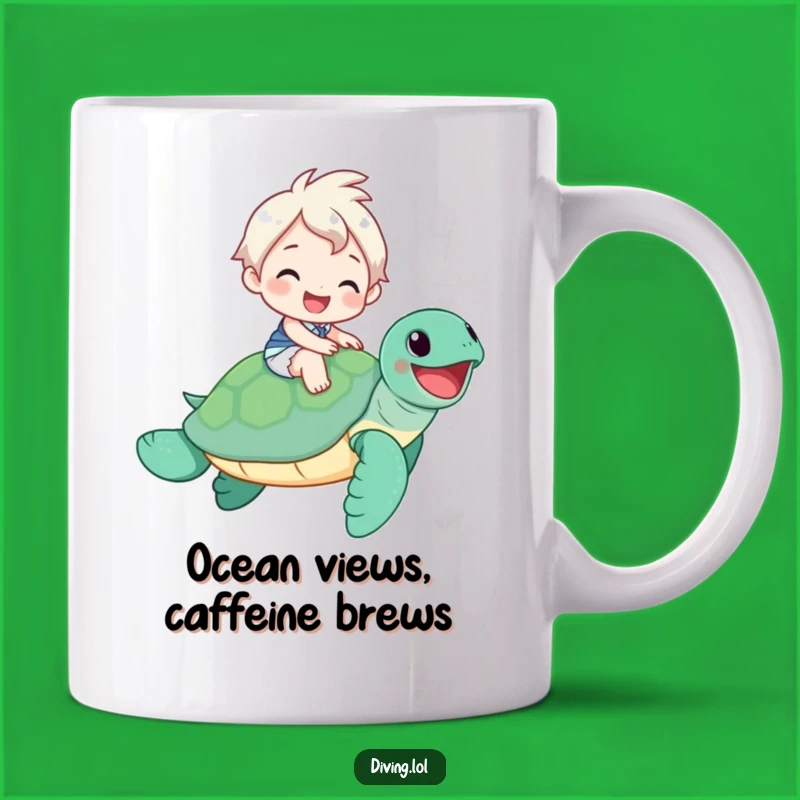 Funny Sea Turtle Rider Mug: A Cheerful Adventure with a Smiling Character and Turtle Gift