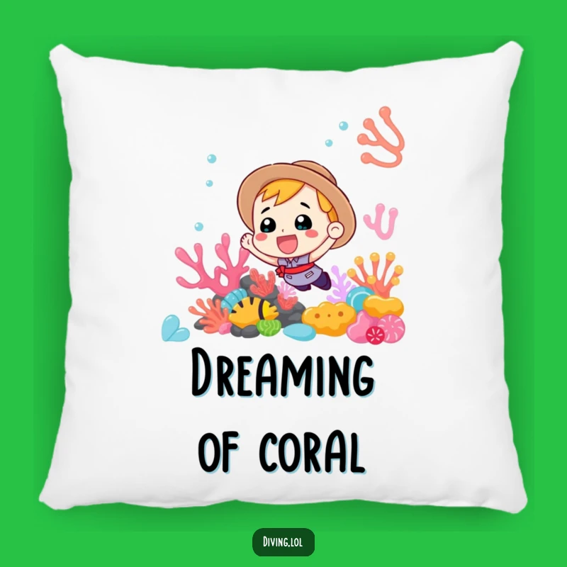 Funny Coral Reef Pillow: Enthusiastic Diver's Cozy Underwater Adventure, Adorable Funny Gift