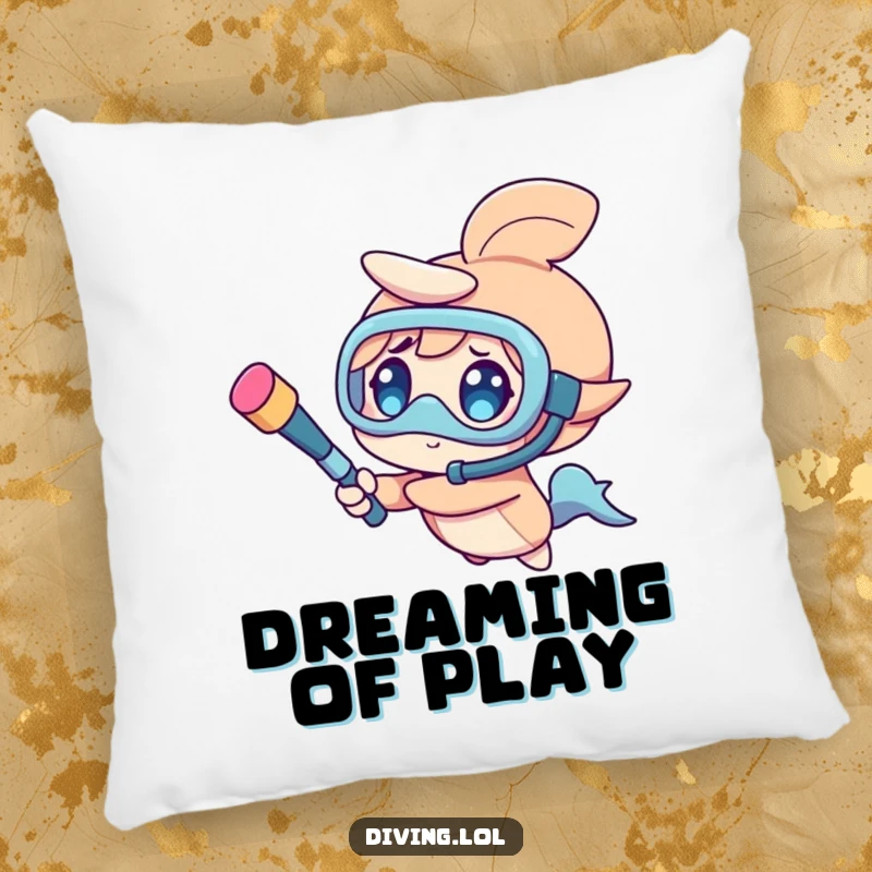 Funny pillow depicting a character spinning a snorkel like a baton, radiating pure, playful fun.