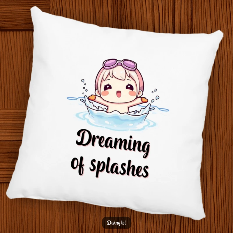 Funny pillow featuring a character playfully splashing water while wearing flippers, adding a humorous and aquatic touch to decor.