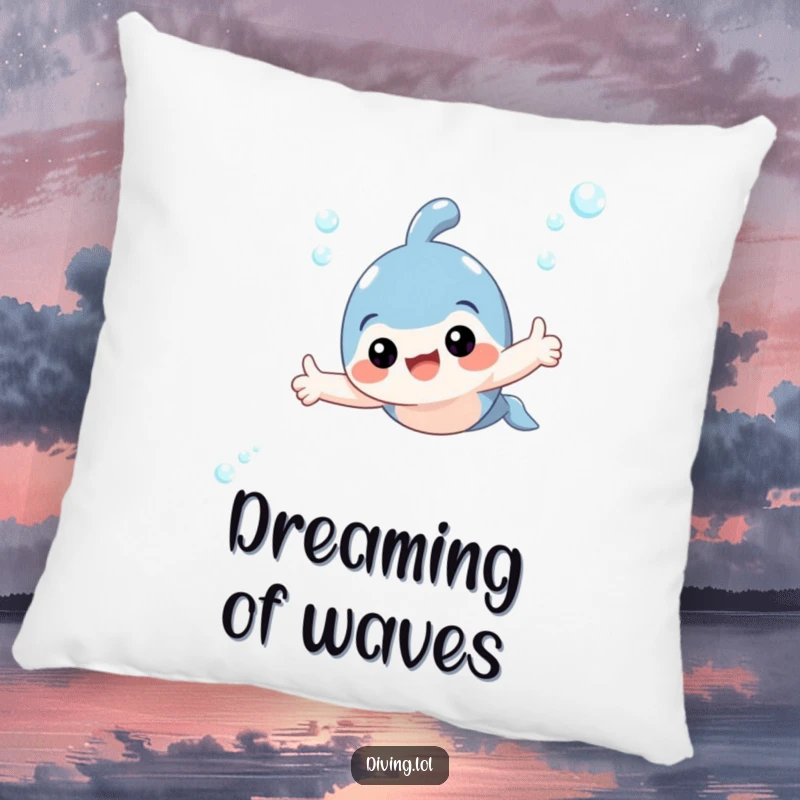 Funny pillow featuring a cute character swimming underwater, giving a thumbs up with an infectious smile, perfect for adding humor.
