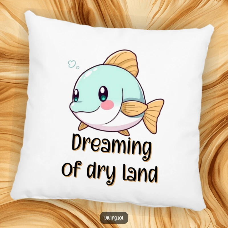 Funny pillow featuring a character comically dodging a playful fish, bringing a touch of underwater humor to your space.