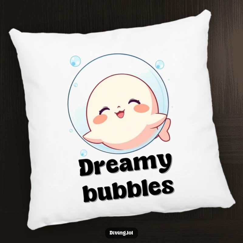 Funny Kawaii Bubble Pillow: Character grins blowing a giant bubble underwater, a soft and charming gift.
