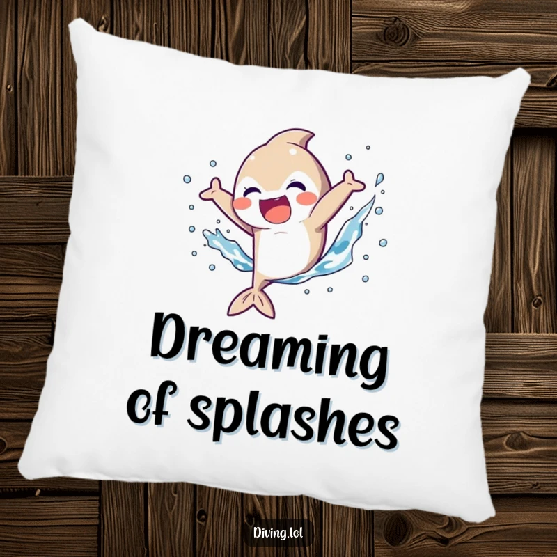 Funny Pillow with a character joyfully kicking fins, creating a delightful splash, offering comfort and a humorous touch to any room.