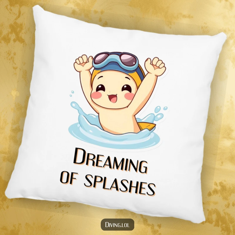 Funny Pillow: A joyful character playfully splashing water with flippers held high, designed for comfort and delivering a dose of cheerful humor.