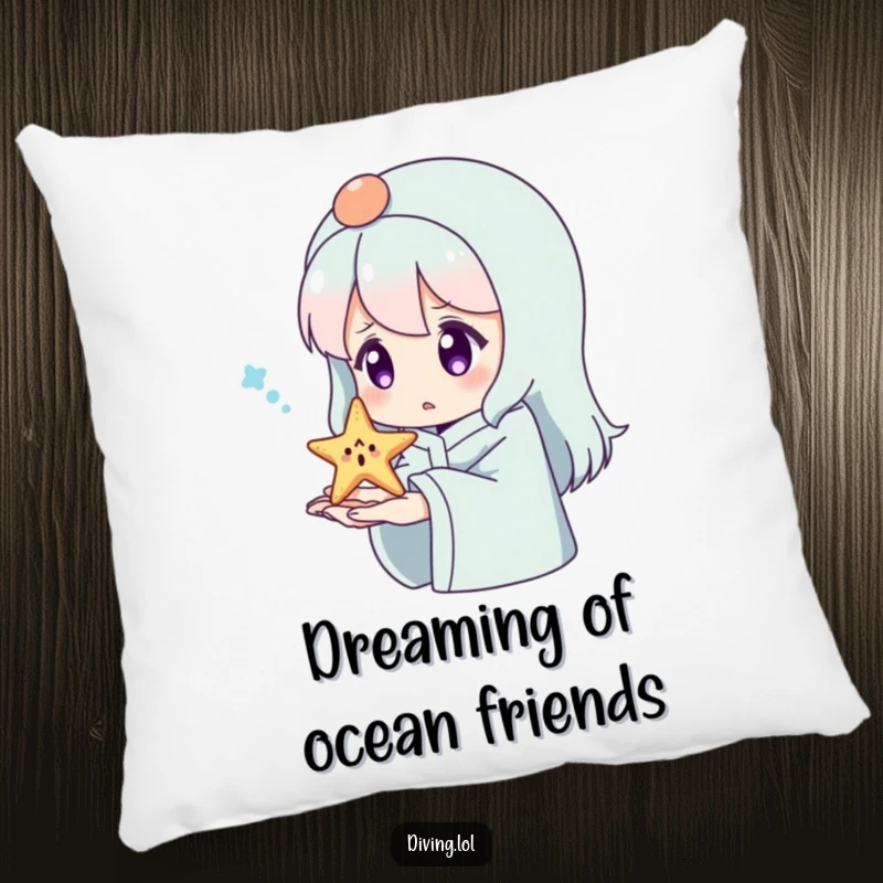 Funny Surprised Starfish Pillow: A character looking surprised at a tiny, happy starfish on their hand.