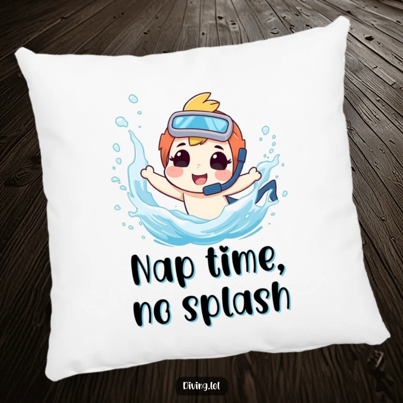 Funny pillow featuring a diver character making a splash, a soft and humorous accent for any room.