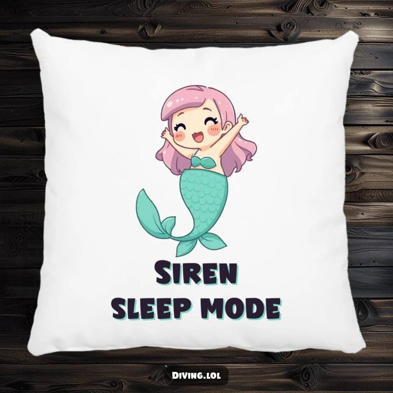 Funny Pillow featuring a playful character joyfully kicking legs, pretending to be a mermaid, perfect for a cozy nook.