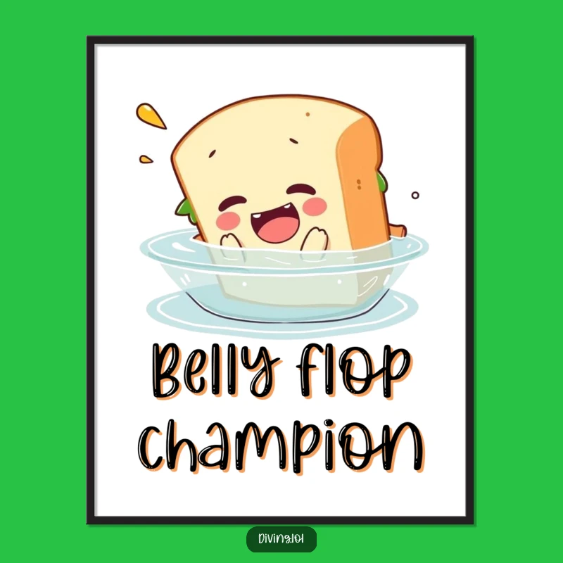 Funny Sandwich Belly Flop Digital Art: Comical Food Character Instant Download
