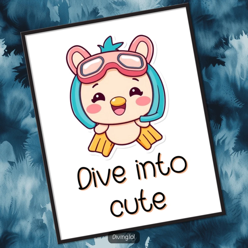Funny Kawaii Flippers Digital Art Print: A grinning character in flippers and snorkel, bringing instant underwater joy to decor.