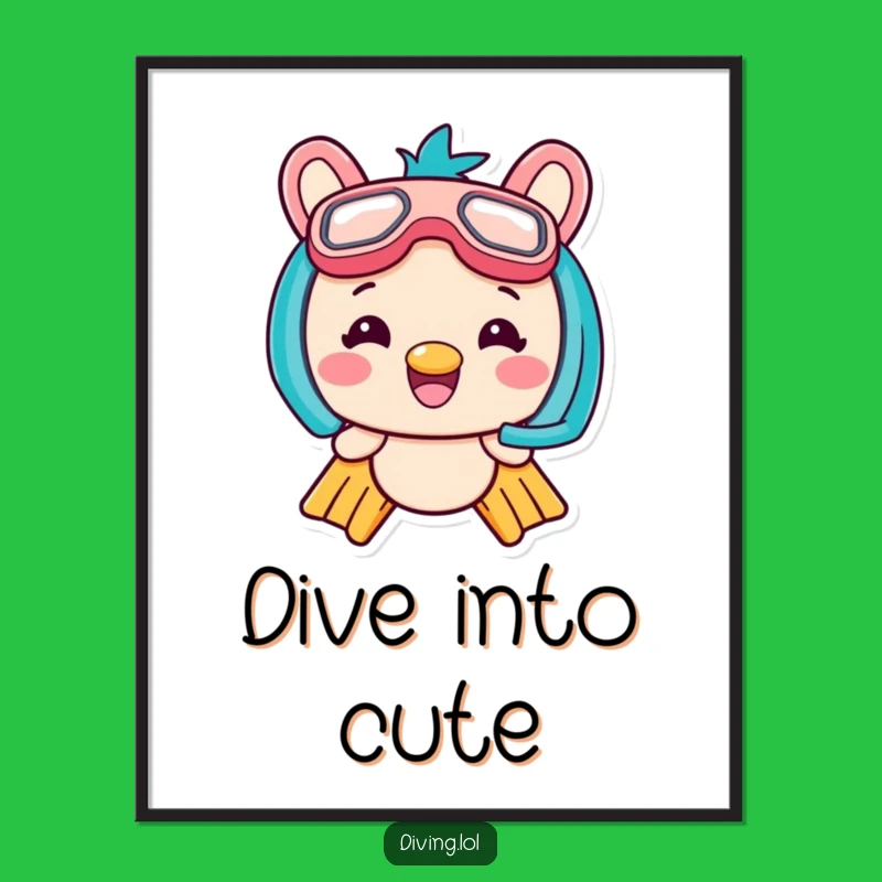 Funny Kawaii Flippers Digital Art: Instant Underwater Cheer for Walls
