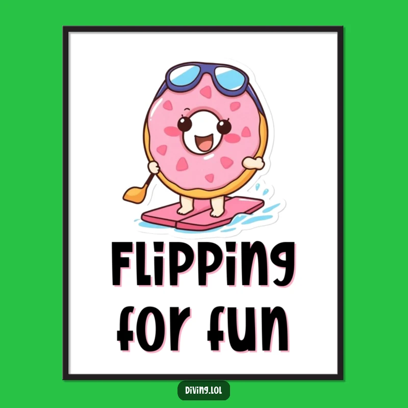 Funny Doughnut Paddling Digital Art: Cheerful Aquatic Character Instant Download