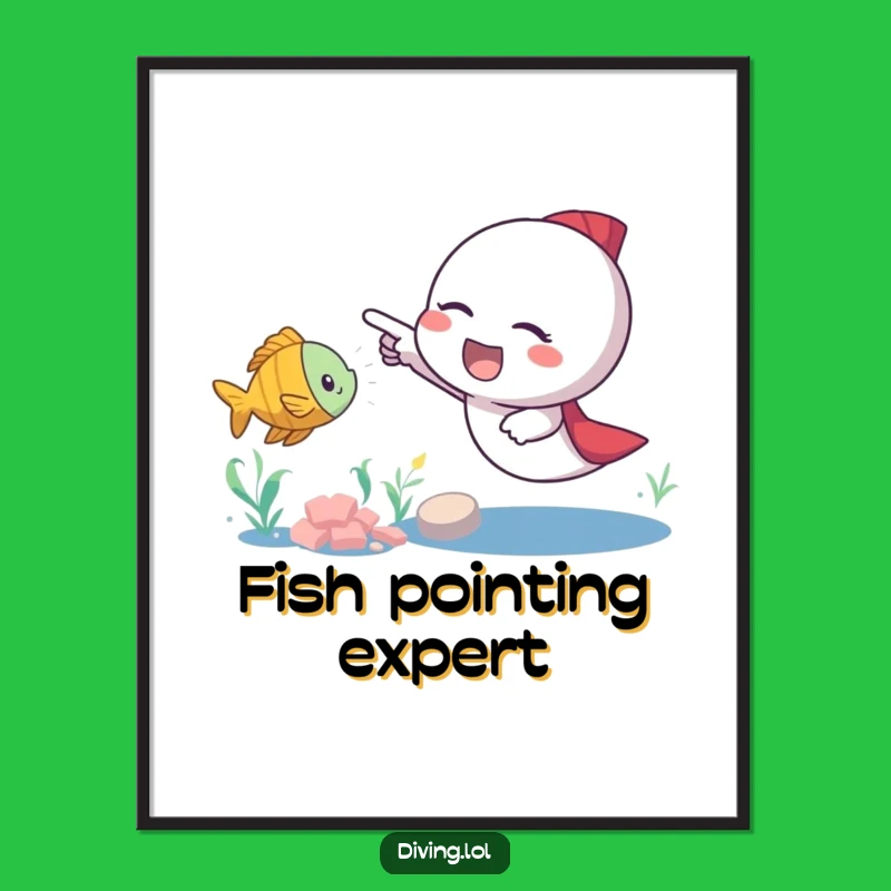 Funny Fish Pointer Digital Art Print: Whimsical Discovery Art, Excited Character, Hilarious Funny Gift!