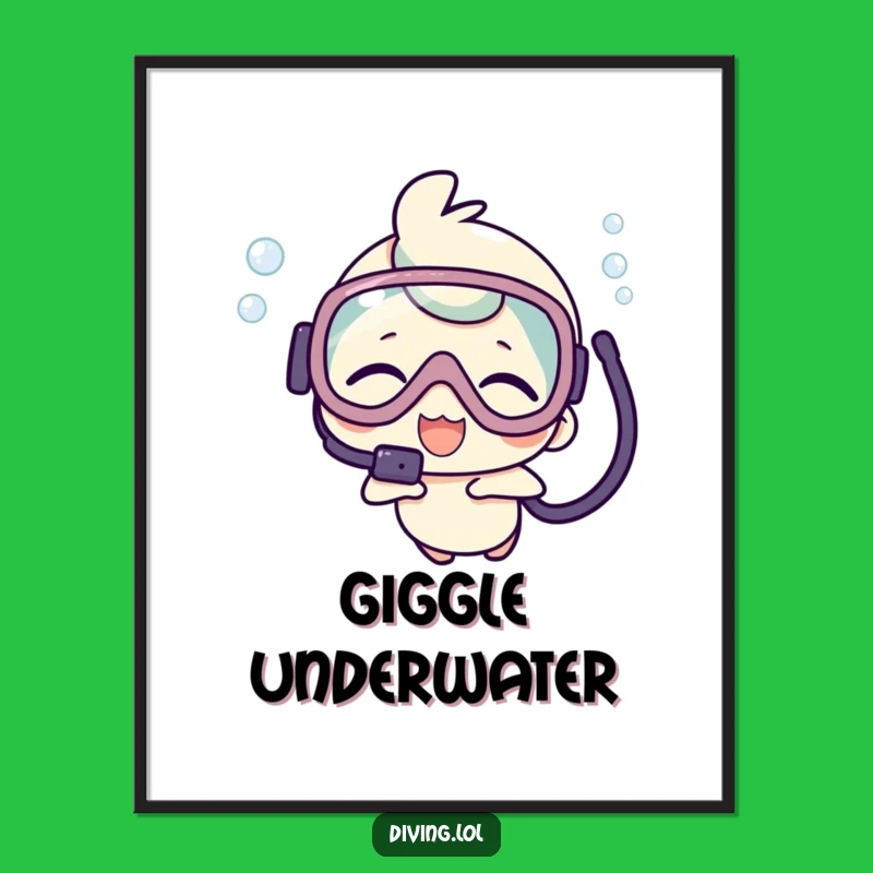 Funny Kawaii Scuba Digital Art: Giggling Underwater Character Print Gift