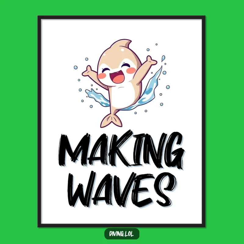 Funny Kicking Fins Digital Art: Joyful Splash Character, Instant Funny Gift Download