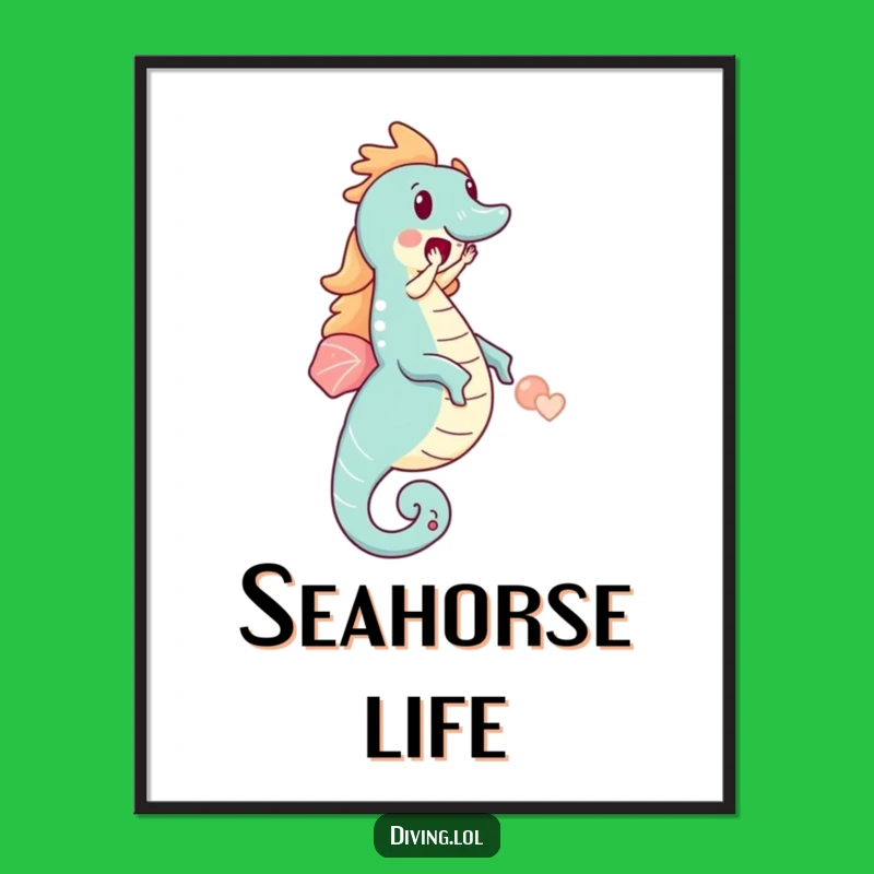 Funny Seahorse Rider Digital Art: Character's Joyful Ocean Scene Print Gift