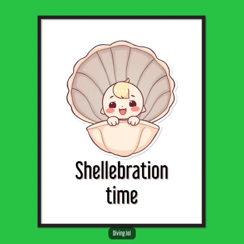 Funny Seashell Peeker Digital Art - Instant Whimsical Decor