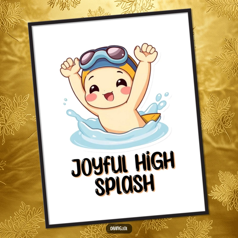 Funny Digital Art Print: Joyful character playfully splashing water with flippers held high, a humorous and vibrant piece for instant wall decor.